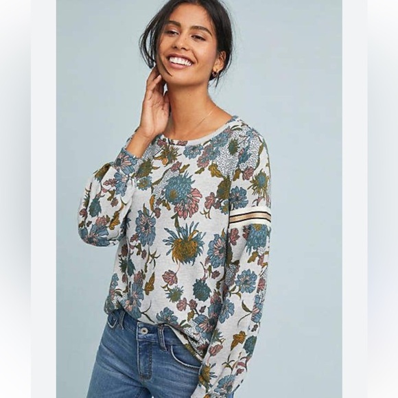 ANTHROPOLOGIE DOLAN TAGAWA GRAY FLORAL PRINT MULTICOLOR LONG SLEEVE SWEATSHIRT - Picture 8 of 8